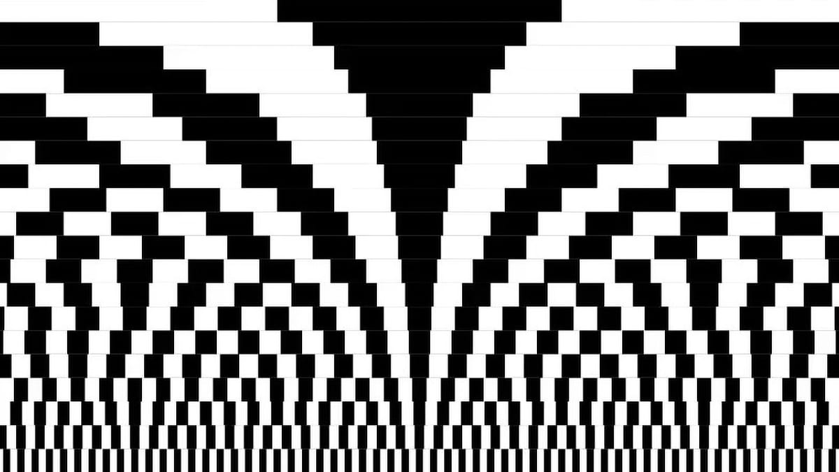 Black and white squares who's width gets exponentially smaller, creating a visual cascading effect. 