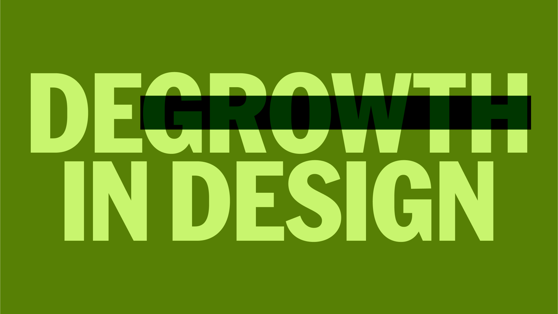 All-caps text on a green background that reads, "Degrowth in design." "Growth" is struck through.